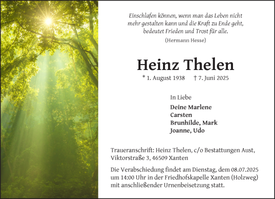 Traueranzeige von Heinz Thelen von NNA