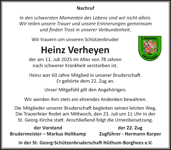 Traueranzeige von Heinz Verheyen von NNA