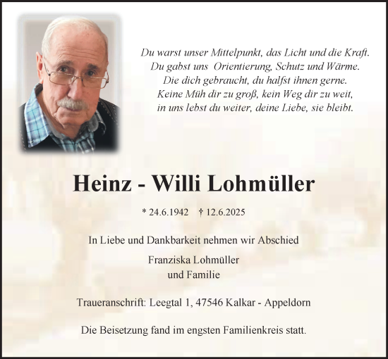 Traueranzeige von Heinz-Willi Lohmüller von NNA