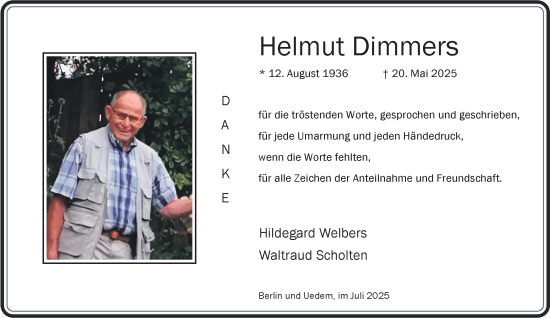 Traueranzeige von Helmut Dimmers von NNA