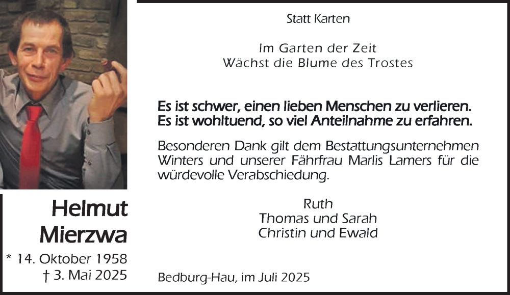  Traueranzeige für Helmut Mierzwa vom 19.07.2025 aus NNA