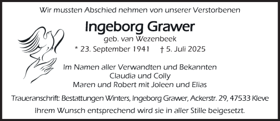 Traueranzeige von Ingeborg Grawer von NNA