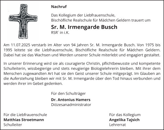 Traueranzeige von Irmengarde Busch von NNA