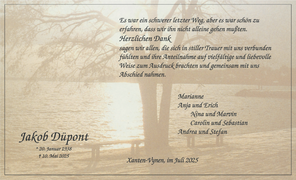  Traueranzeige für Jakob Düpont vom 05.07.2025 aus NNA
