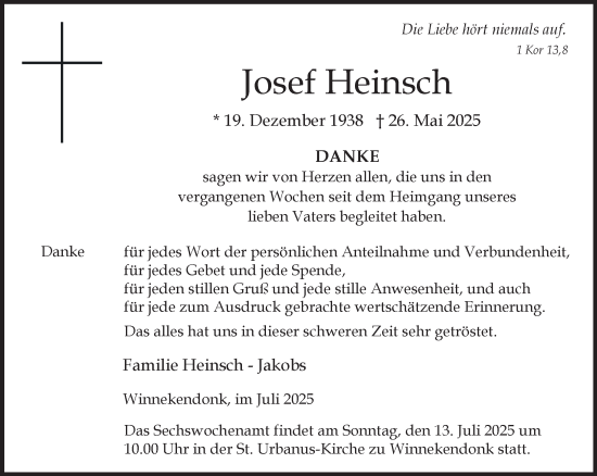 Traueranzeige von Josef Heinsch von NNA