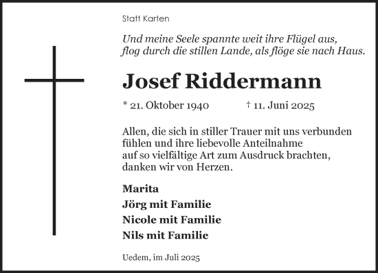 Traueranzeige von Josef Riddermann von NNA