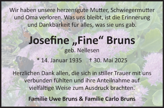 Traueranzeige von Josefine Bruns von NNA