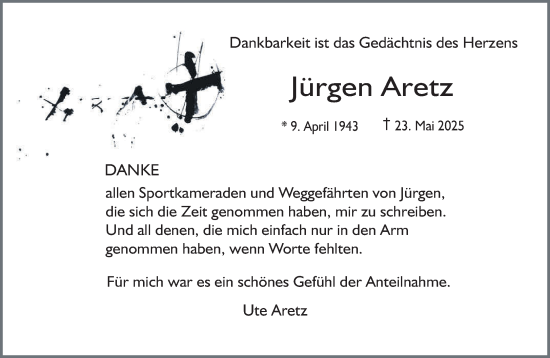 Traueranzeige von Jürgen Aretz von NNA