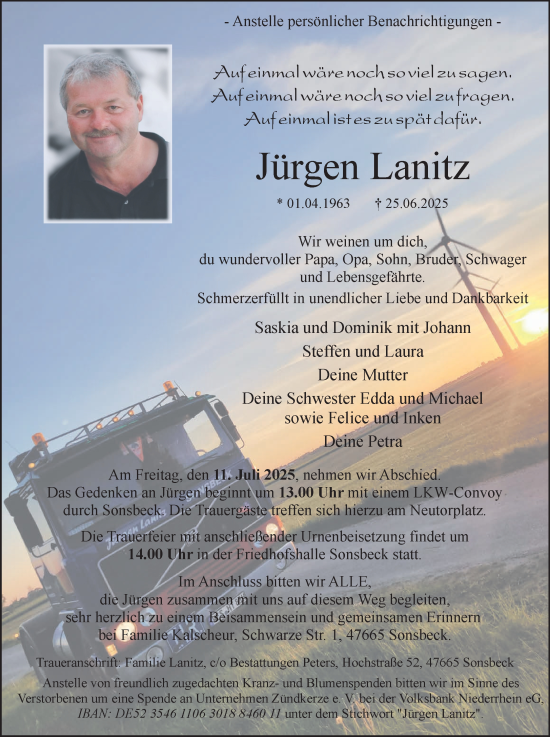 Traueranzeige von Jürgen Lanitz von NNA