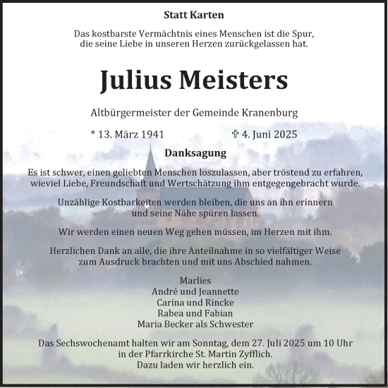 Traueranzeige von Julius Meisters von NNA