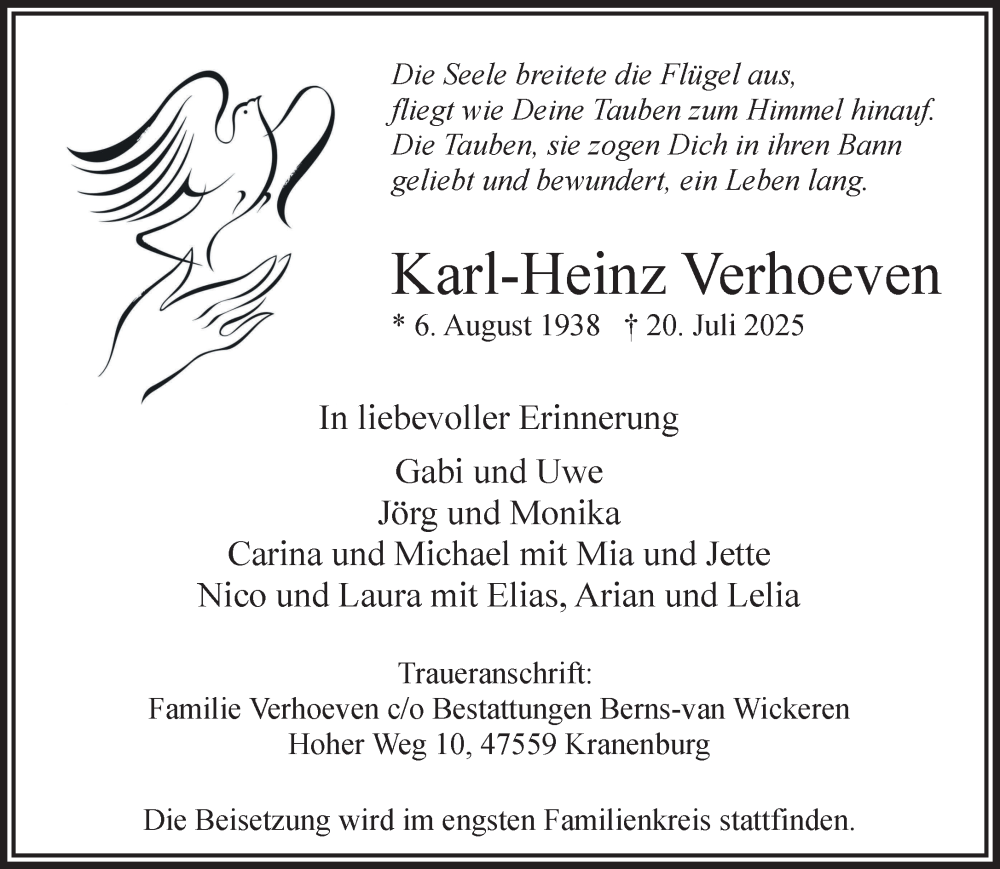  Traueranzeige für Karl-Heinz Verhoeven vom 26.07.2025 aus NNA