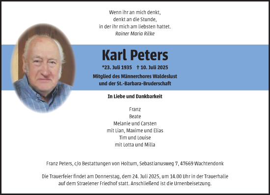 Traueranzeige von Karl Peters von NNA