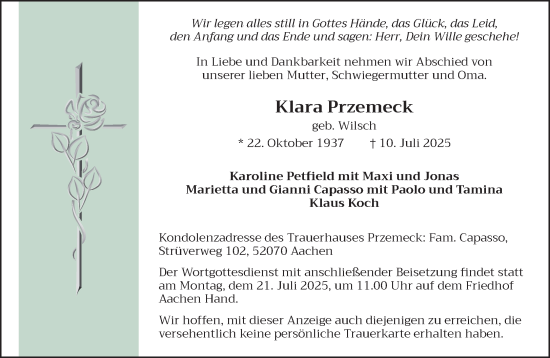 Traueranzeige von Klara Przemeck von NNA