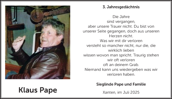 Traueranzeige von Klaus Pape von NNA