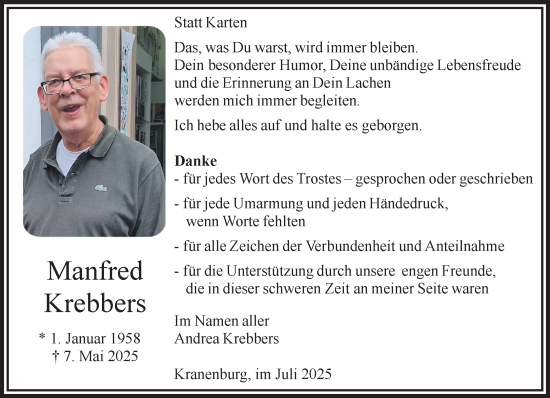 Traueranzeige von Manfred Krebbers von NNA