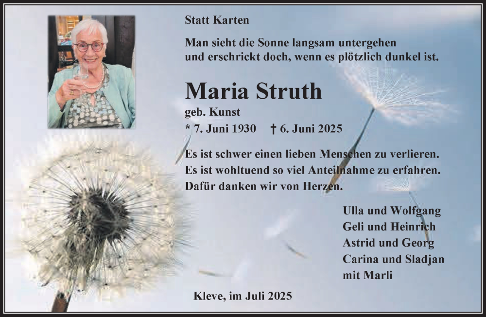 Traueranzeige für Maria Struth vom 19.07.2025 aus NNA