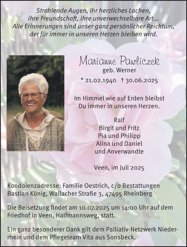  Traueranzeige für Marianne Pawliczek vom 05.07.2025 aus NNA