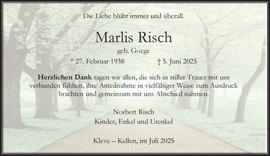 Traueranzeige von Marlis Risch von NNA