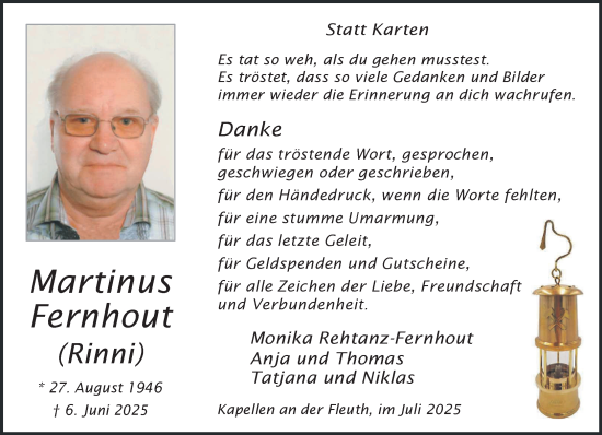 Traueranzeige von Martinus Fernhout von NNA
