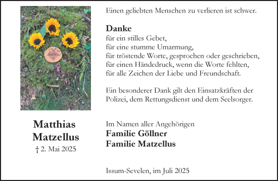 Traueranzeige von Matthias Matzellus von NNA