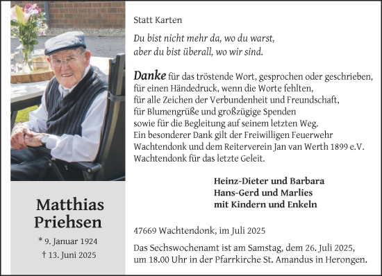 Traueranzeige von Matthias Priehsen von NNA