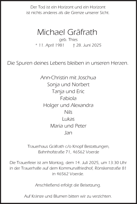 Traueranzeige von Michael Gräfrath von NNA
