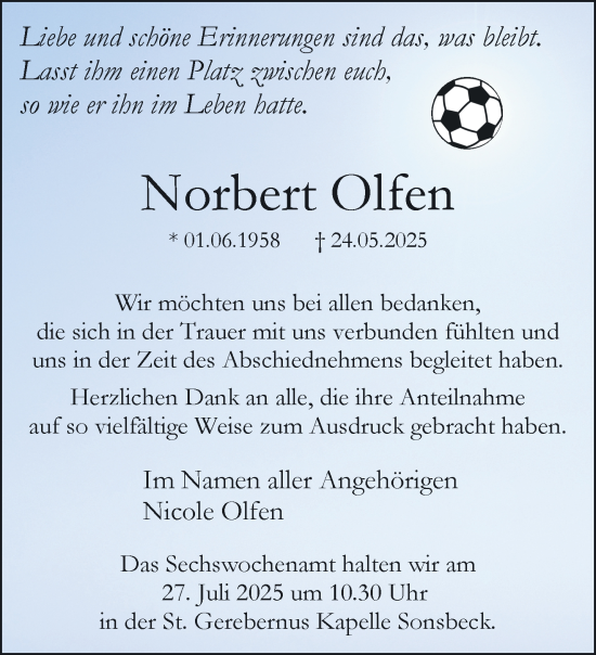 Traueranzeige von Norbert Olfen von NNA