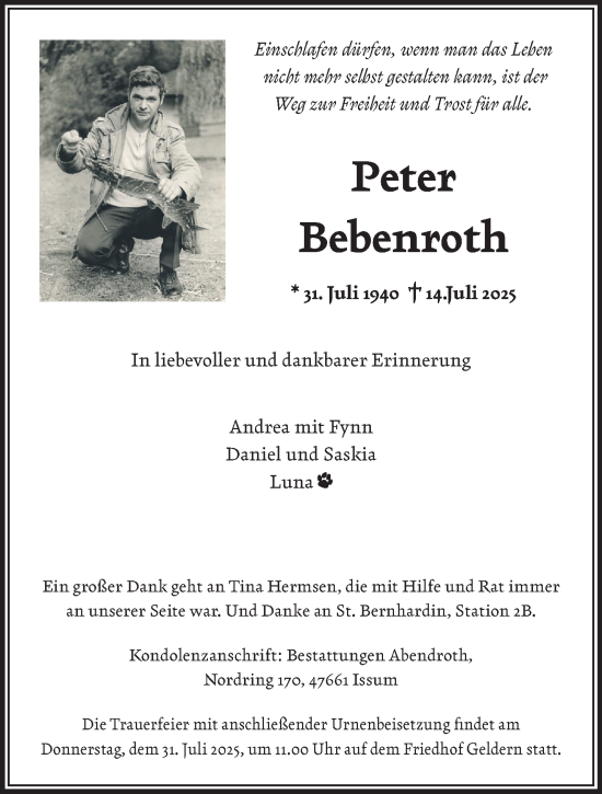 Traueranzeige von Peter Bebenroth von NNA