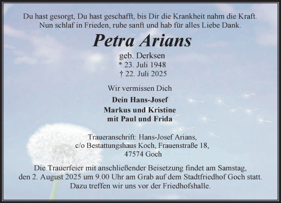 Traueranzeige von Petra Arians von NNA