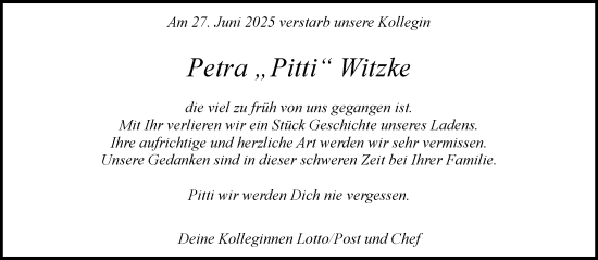 Traueranzeige von Petra Witzke von NNA