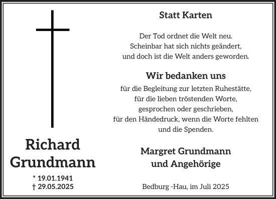 Traueranzeige von Richard Grundmann von NNA