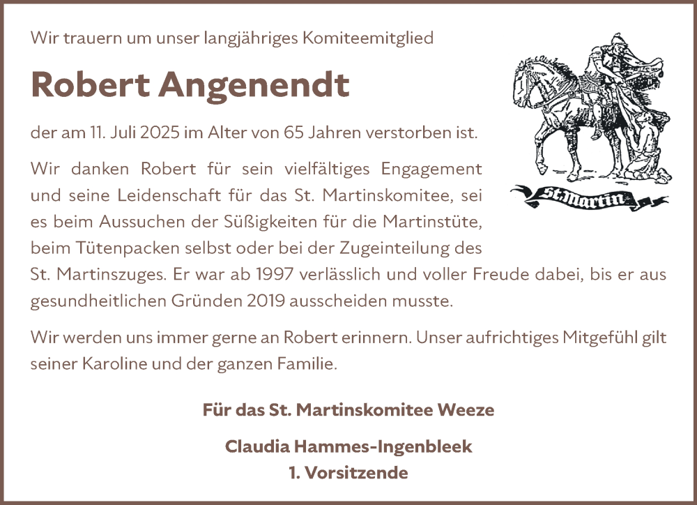  Traueranzeige für Robert Angenendt vom 26.07.2025 aus NNA