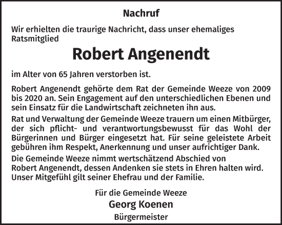Traueranzeige von Robert Angenendt von NNA