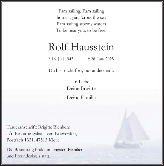 Traueranzeige von Rolf Hausstein von NNA