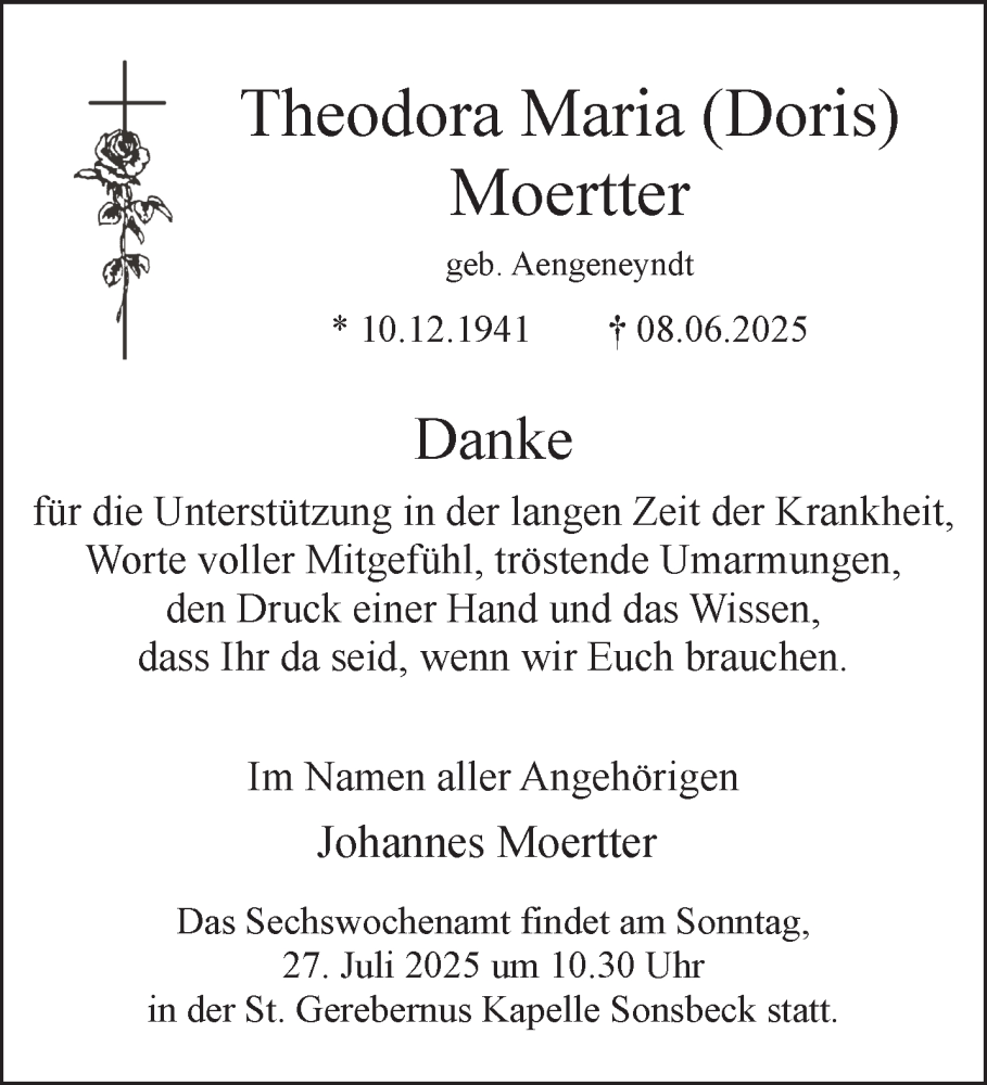  Traueranzeige für Theodora Maria Moertter vom 19.07.2025 aus NNA