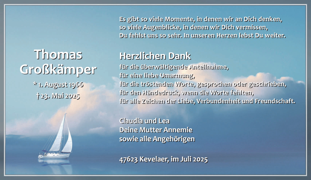  Traueranzeige für Thomas Großkämper vom 12.07.2025 aus NNA