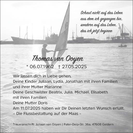 Traueranzeige von Thomas van Ooyen von NNA