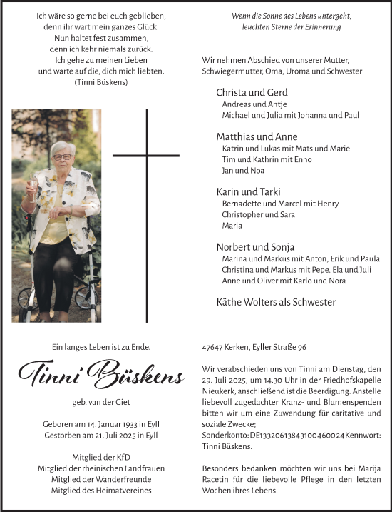 Traueranzeige von Tinni Büskens von NNA