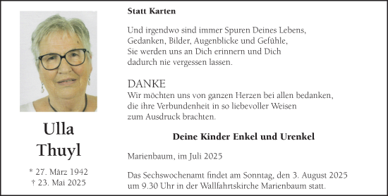 Traueranzeige von Ulla Thuyl von NNA
