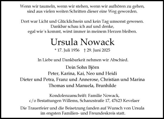 Traueranzeige von Ursula Nowack von NNA