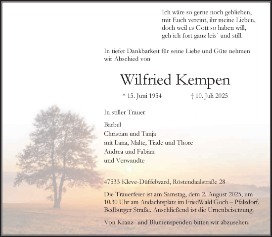 Traueranzeige von Wilfried Kempen von NNA