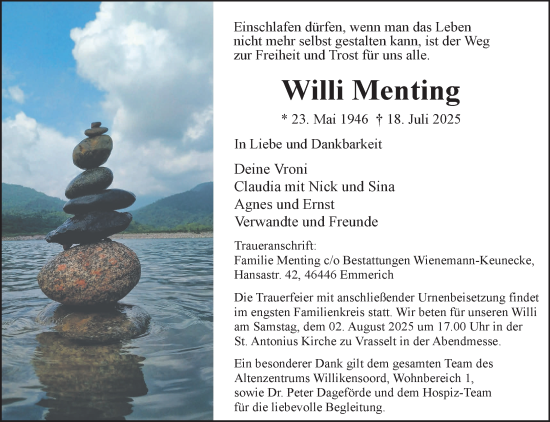 Traueranzeige von Willi Menting von NNA