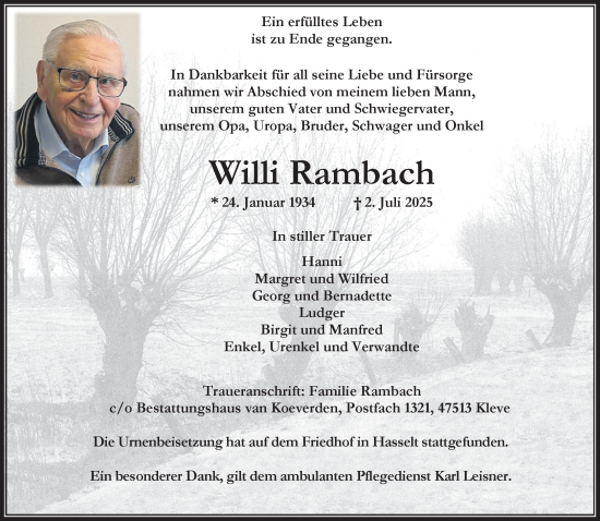 Traueranzeige von Willi Rambach von NNA