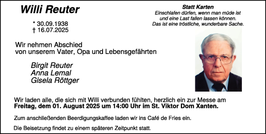 Traueranzeige von Willi Reuter von NNA