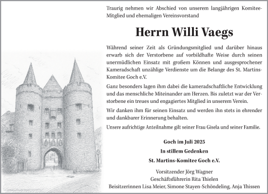 Traueranzeige von Willi Vaegs von NNA