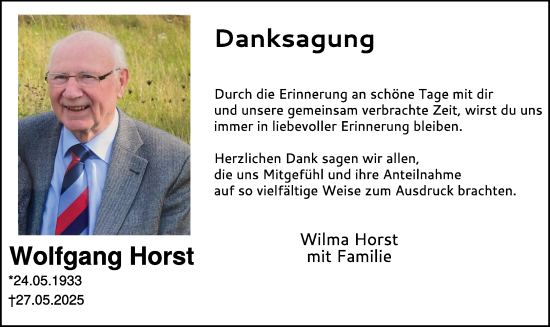 Traueranzeige von Wolfgang Horst von NNA