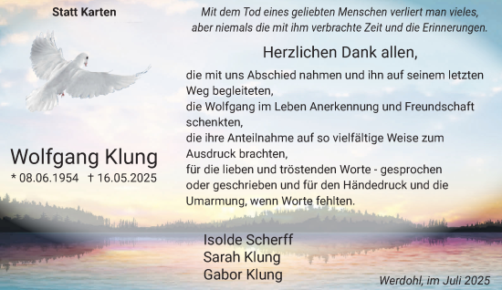 Traueranzeige von Wolfgang Klung von NNA