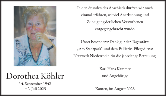 Traueranzeige von Dorothea Köhler von NNA