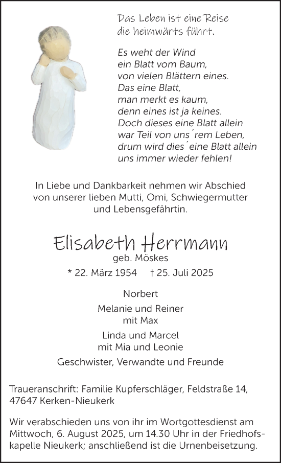 Traueranzeige von Elisabeth Herrmann von NNA