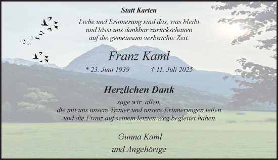 Traueranzeige von Franz Kaml von NNA